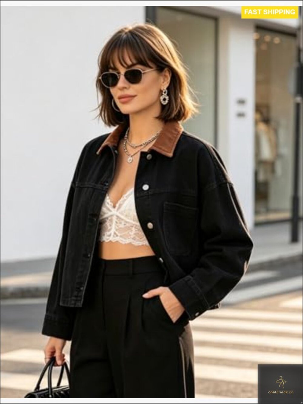 Cropped Oversized Denim Jacket Color Block Patchwork Boxy Fun Festival Wear - Picture 2 of 7
